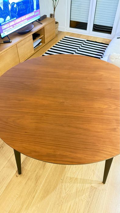 Mesa Madeira Castanha Nogueira Pernas Aço Metal Preta La Redoute
