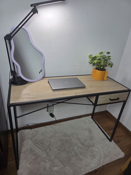 Biurko loftowe industrialne toaletka kolor dębowy z szufladą