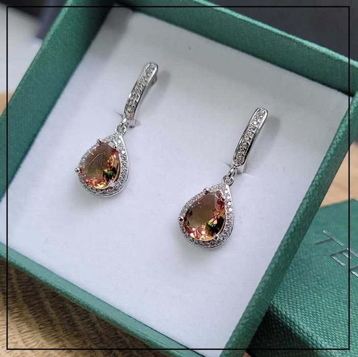 Wiszące kolczyki kropla z sułtanitem i cyrkoniami – Srebro 925