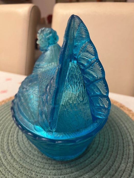 Duża Kura szklana turkusowa niebieska HSG Ząbkowice, PRL, new look