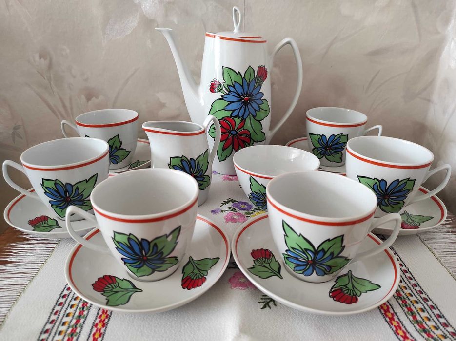 Serwis do kawy, porcelana Chodzież, filiżanki 220ml