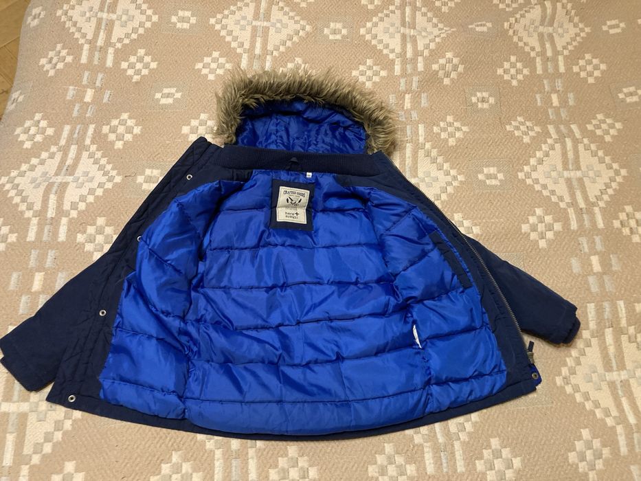 Куртка на натуральному пуху, зимові перчатки, зріст 134 см