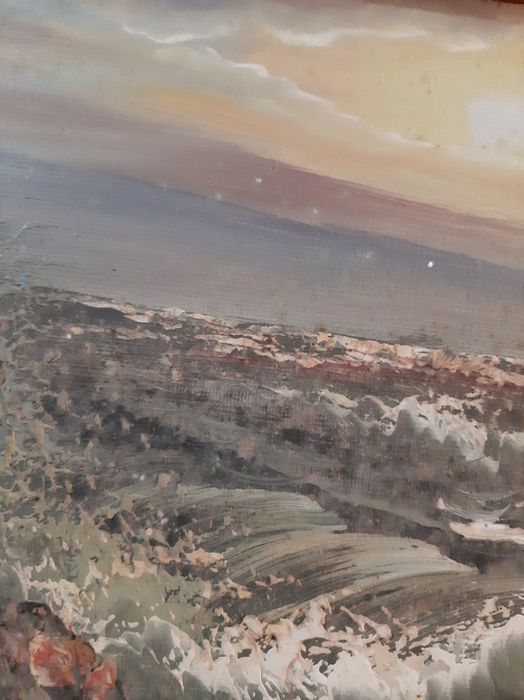 Quadro óleo em tela com moldura em madeira