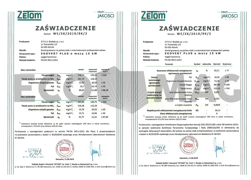 Piec, kotły - ekogroszek EKOVERT PLUS kocioł C.O. moc 15kw. 5 KLASA