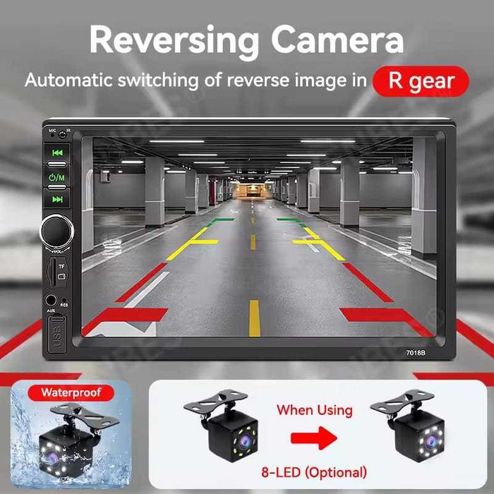 Rádio Automotivo 7 Polegadas 1 DIN Bluetooth Mirror Link USB TF AUX com Câmera de Ré 12V NOVO