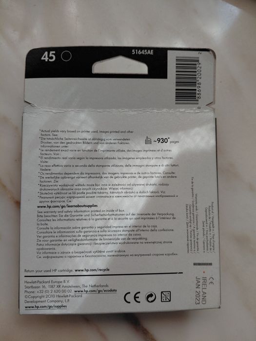 Tinteiro HP 45 preto