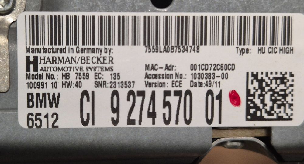 Jednostka multimedialna BMW CIC High Harman Becker 92⁠7⁠4⁠57⁠0⁠01 NOWE