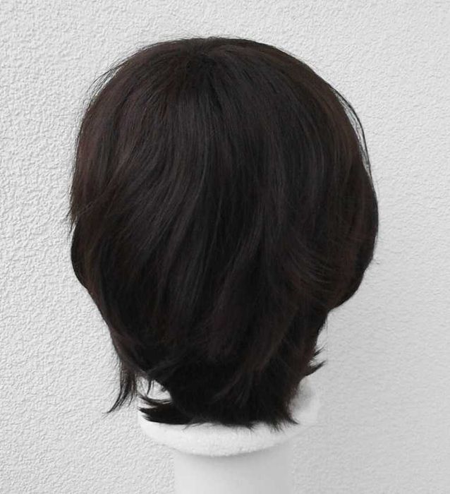Krótka brązowa peruka z grzywką męska męski cosplay wig brązowy