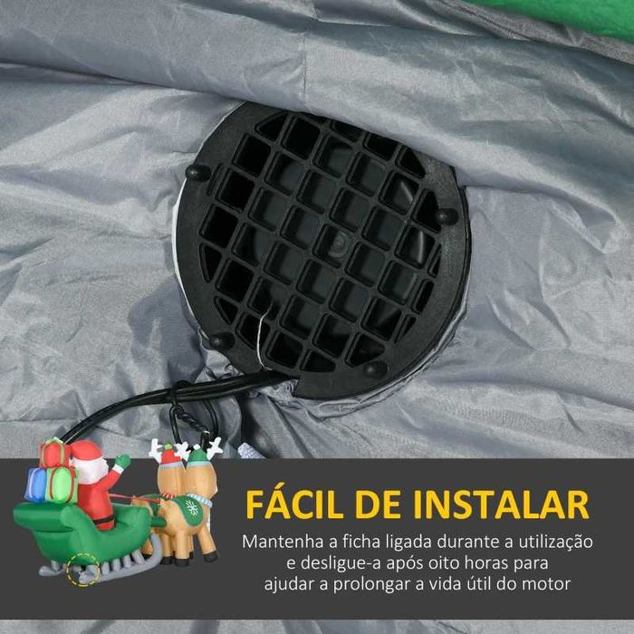 Decoração Insuflável de Pai Natal com Trenó 2 Renas (inclui Luzes LED)