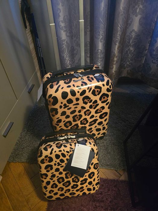 Wittchen Komplet Walizka i kosmetyczka kabinowa z ABS-u beżowo-brązowa