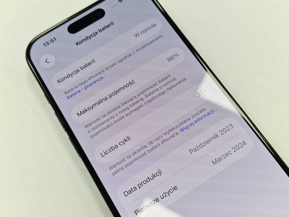 Iphone 15 PRO 256GB/ Blue Titanium/ 86%/ Grade A/ + ładowarka