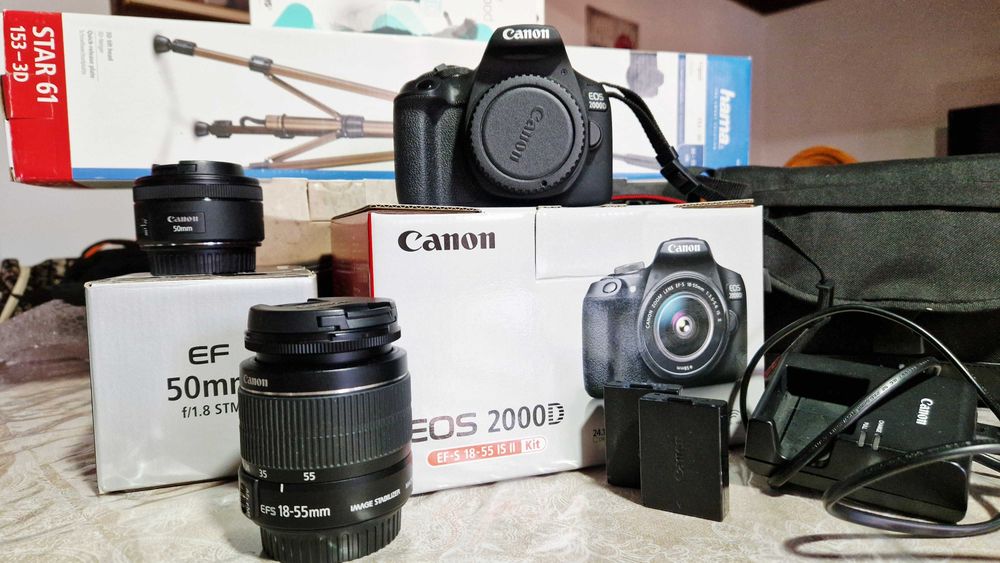 Pack Fotografia Canon EOS 2000D + 2 Lentes + Tripé Hama (Como Novo]