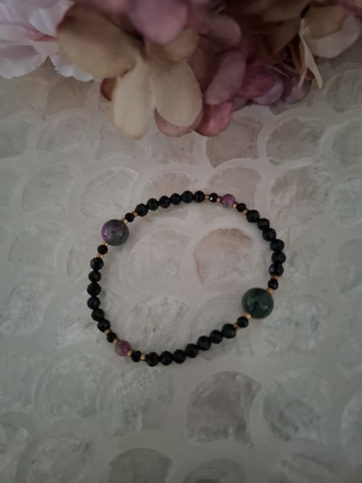 Bransoletka handmade z naturalnych kamieni hematyt szmaragd nilu  epid