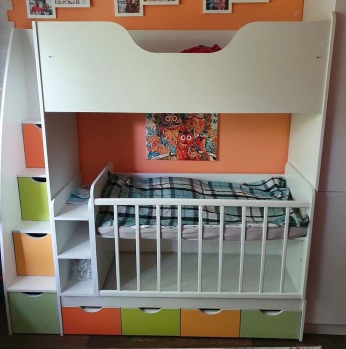 Двоповерхове ліжко трансформер з люлькою та матрацами