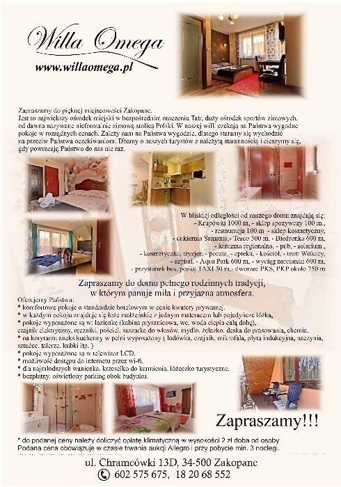 Pokoje , Centrum ,  Zakopane Willa Omega