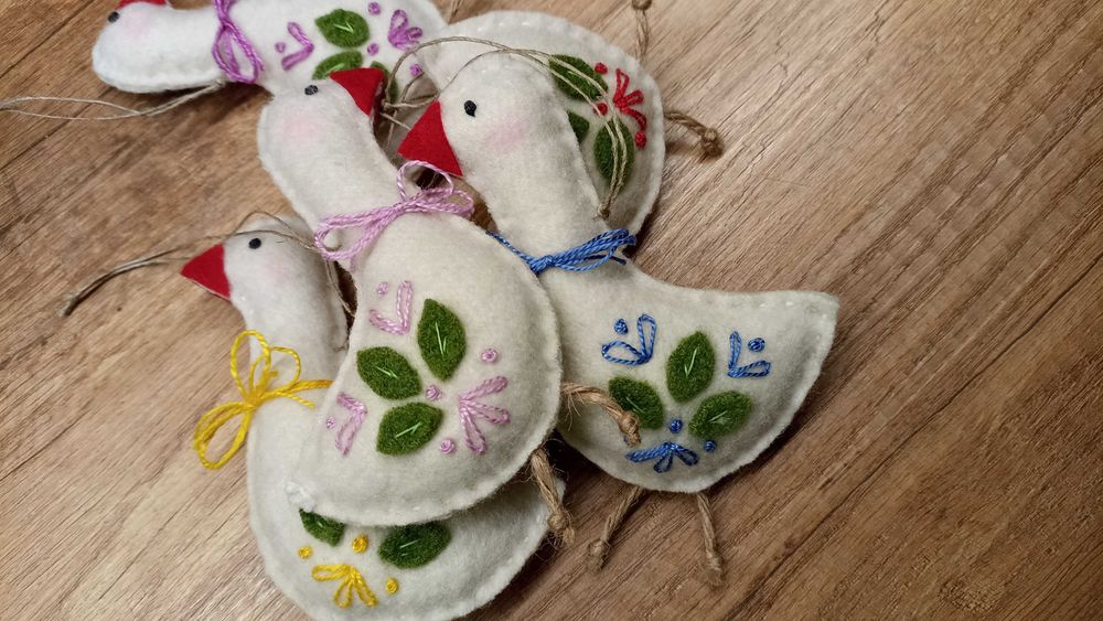 Gęś, gąska, filc, haft, wełna, komplet, rękodzieło