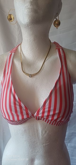 Góra od stroju kąpielowego miseczka C różowo-biała paski