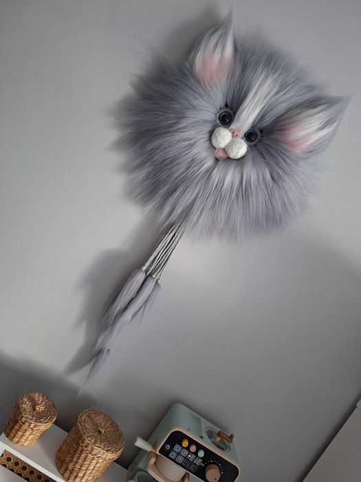 Ręcznie robiony kotek 3D makrama z wełną czesankową  45x90cm