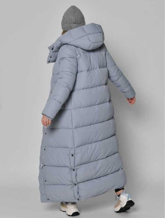 Довгий пуховик, сірий
