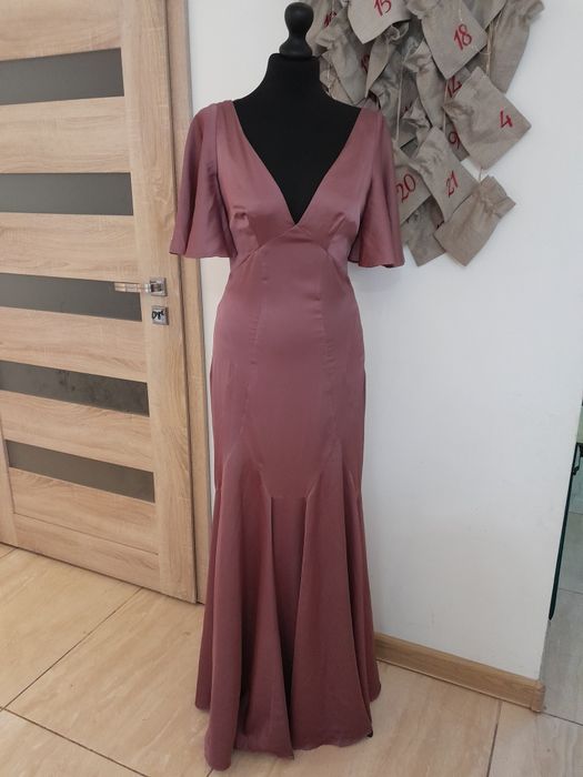 Elegancka sukienka lejacy materiał S 36 maxi elegancka wesele asos