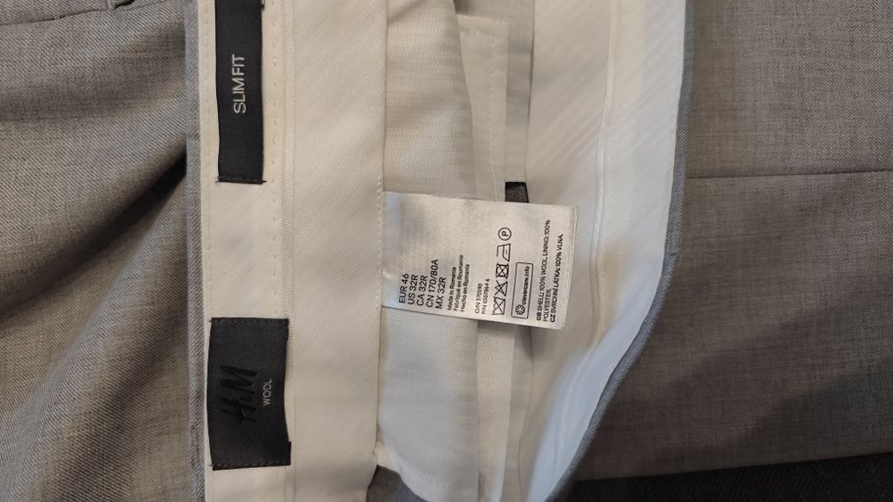 Szary garnitur H&M wełna Marlane - roz. 46 slim fit