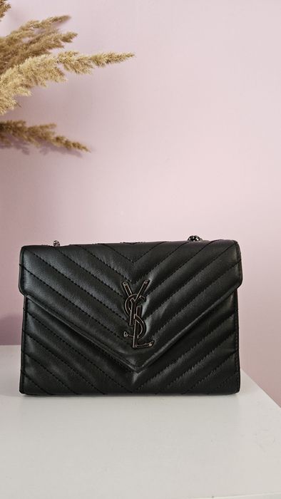 Saint Laurent сумка-клатч чорна з ланцюжком, еко-шкіра 21×15×8