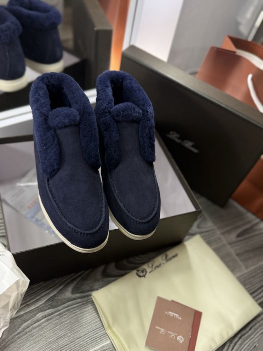 Сині жіночі лофери високі лоро піана lp loro piana зимові з хутром