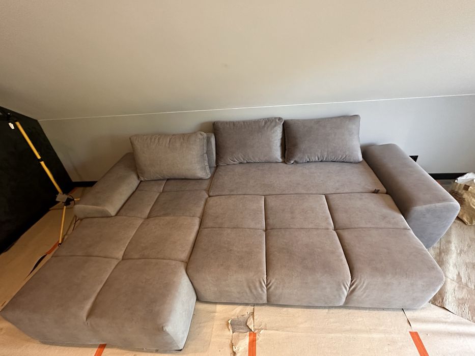 Nowy, szary, narożnik/kanapa z funkcją spania – nieużywana