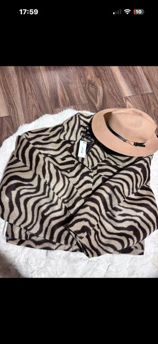 Nowa kurtka w zebrę bufiate rękawy Nasty Gal L glamour boho casual