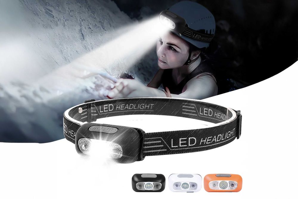 Налобний ліхтарик з датчиком руху на акб, LED фонарик.