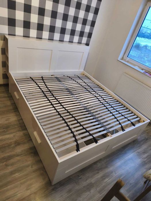 Łóżko IKEA BRIMNES 180x200 białe + zagłówek + 2 stelaże LUROY + SKORVA