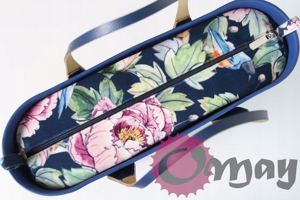 organizer OBAG STANDARD velvet welur kwiaty niebieski 2 kieszenie OMAY