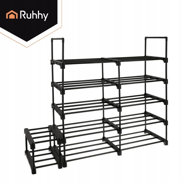 REGAŁ na buty 10 pięter 45x30x174cm czarny metalowy