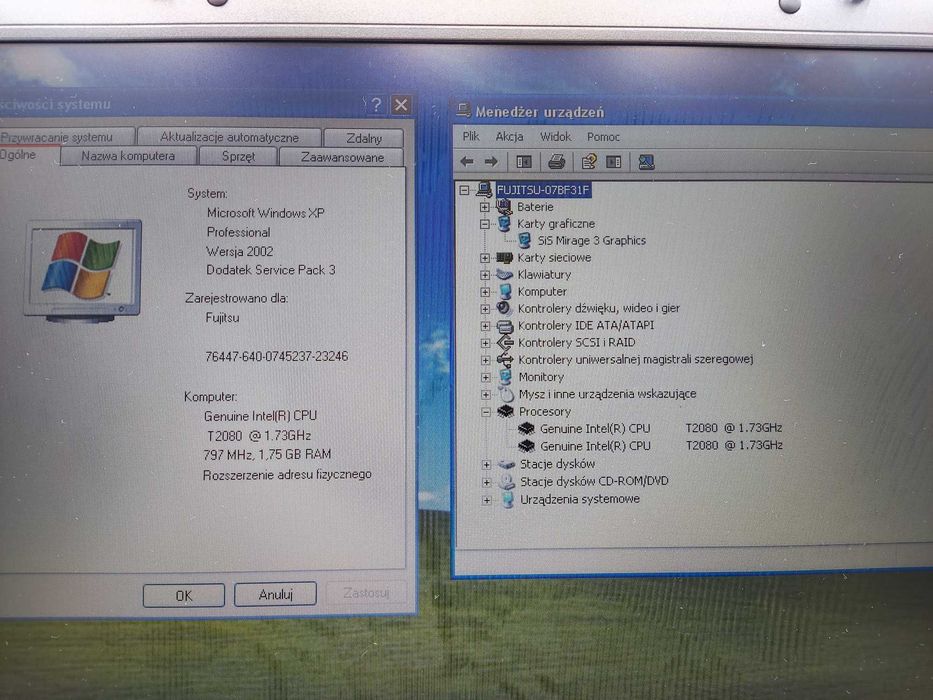 Laptop Używany Fujitsu V5515 Intel 2x 15,4  1,75GB 120 HDD WinXP Gw FV