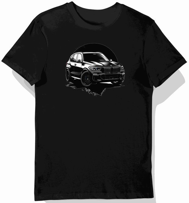 Koszulka męska czarna z dynamicznym SUV-em BMW w cieniu S