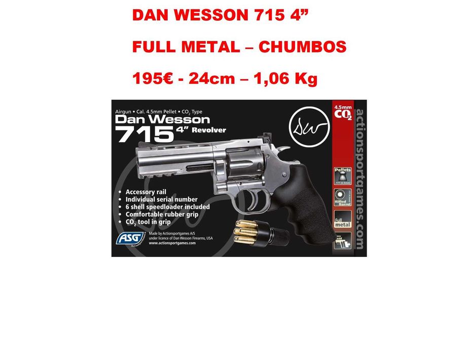 Revólver Pressão de Ar de CO2 Borner (Smith&Wesson MOD.36) Dan Wesson 715 de 2.5" e 4" METAL