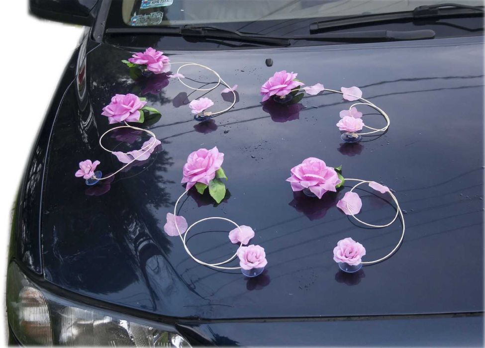 Dekoracja samochodu.Ślub stroik ozdoba na auto do ślubu.RÓŻOWA 215