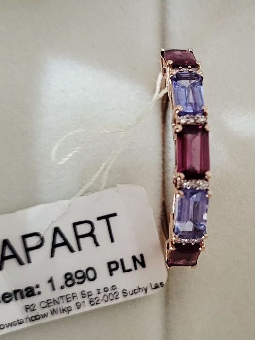 Pierścionek APART diamenty tanzanit  rodolit różowy złoto  próba 585