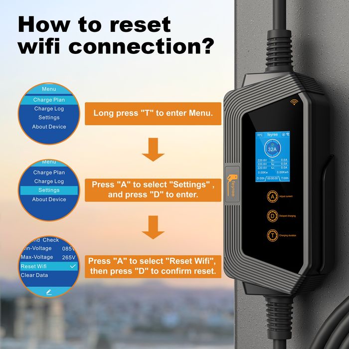 Зарядний пристрій Feyree 22 кВт 32А 3 фази wallbox Type 2 Wi-Fi APP IP66 CEE 32A 5м для електромобілів Tesla Nissan VW Hyundai Kia