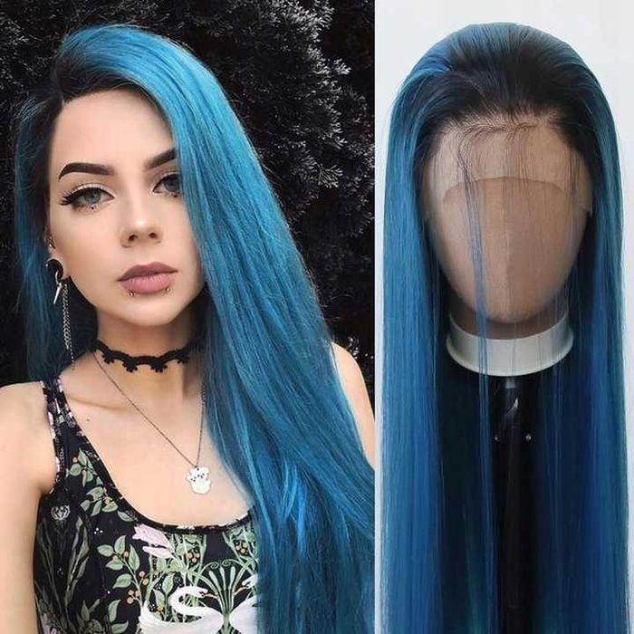 Damska peruka w kolorze  Blue Ombre długa Halloween Karnawał