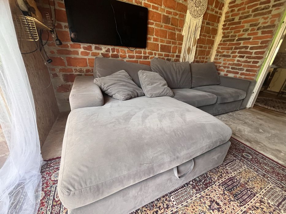 Narożnik welurowy modalto szary rozkładany