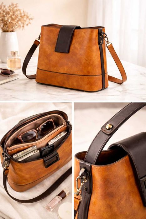 Mala Feminina Cognac com Alça Ajustável – Estilo Elegante & Versátil