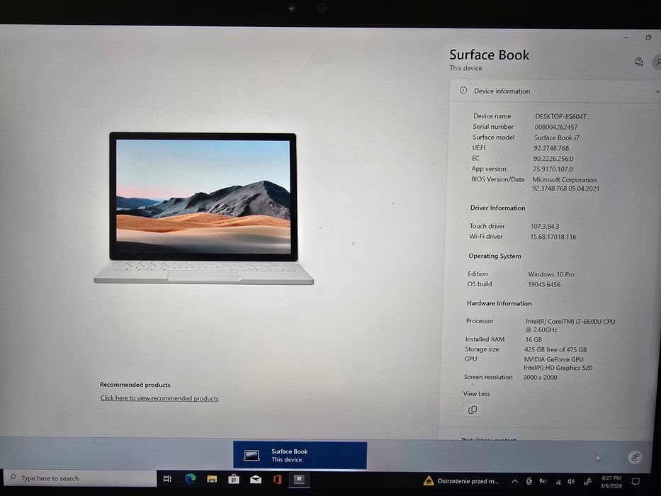 Microsoft Surface Book i7 16GB RAM 512GB SSD NVidia
