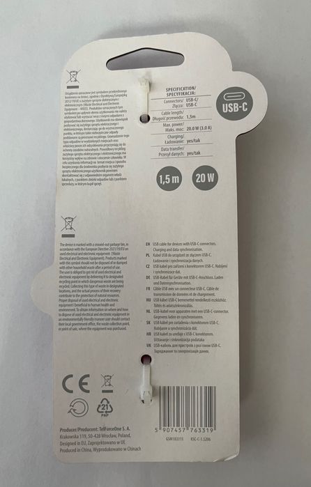 Setty kabel USB-C - USB-C 1,5m 20W 3A różowy | MVh