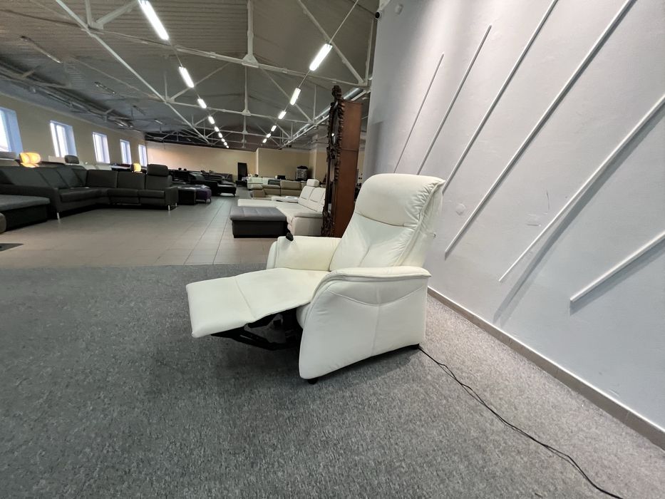 Кріло шкіряне реклайнер електро привід біле релакс