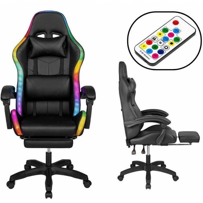 Крісло геймерське ProGame з RGB підсвіткою GX-150, підставка для ніг, комп'ютерне ігрове
