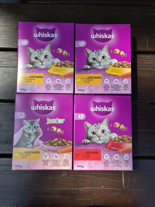 4 opakowania suchej karmy Whiskas dla kota 300g mix rodzajów