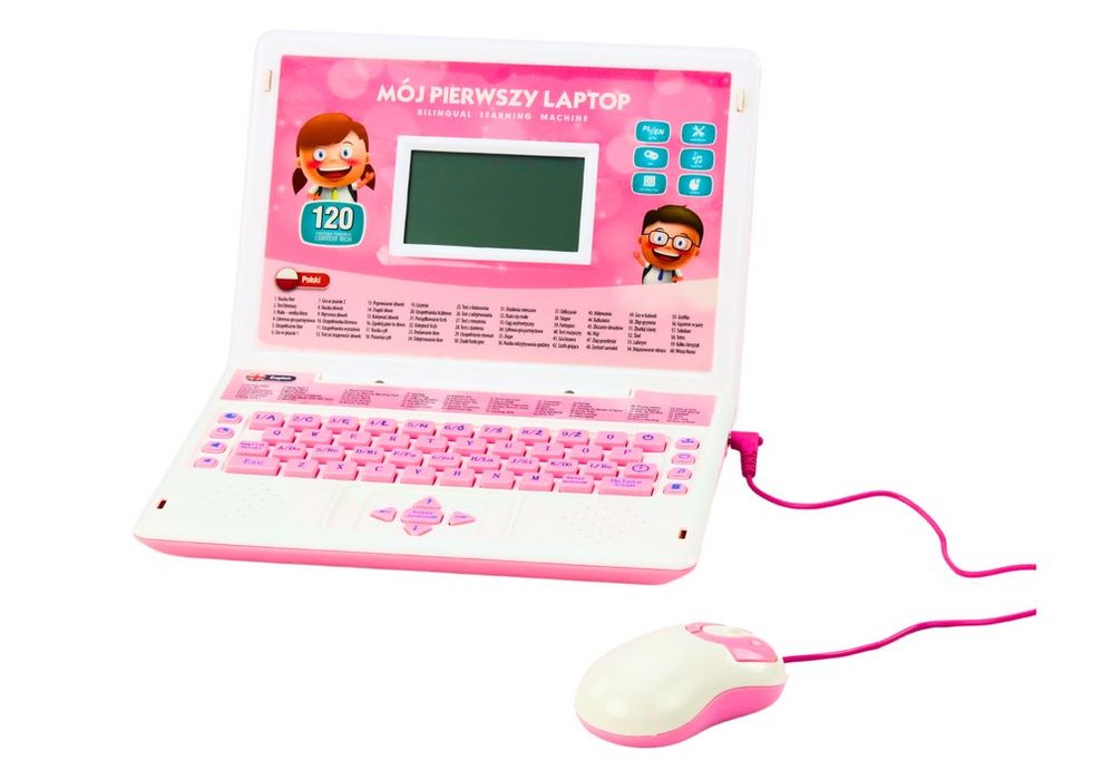 Laptop Edukacyjny Interaktywny 60 Funkcji Dwa Języki Myszka Różowy