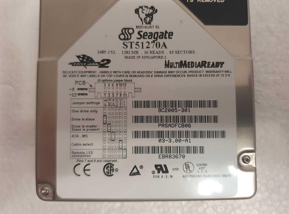 Disco rígido interno Seagate ST51270A slim - 1.3Gb - vintage