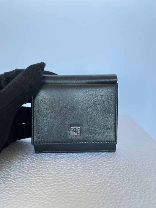 Portfel męski skórzany czarny na gotówkę monety oraz karty Trussardi